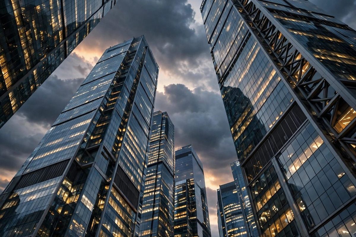 Gedung perkantoran modern melambangkan pendanaan OpenAI bernilai puluhan miliar dollar