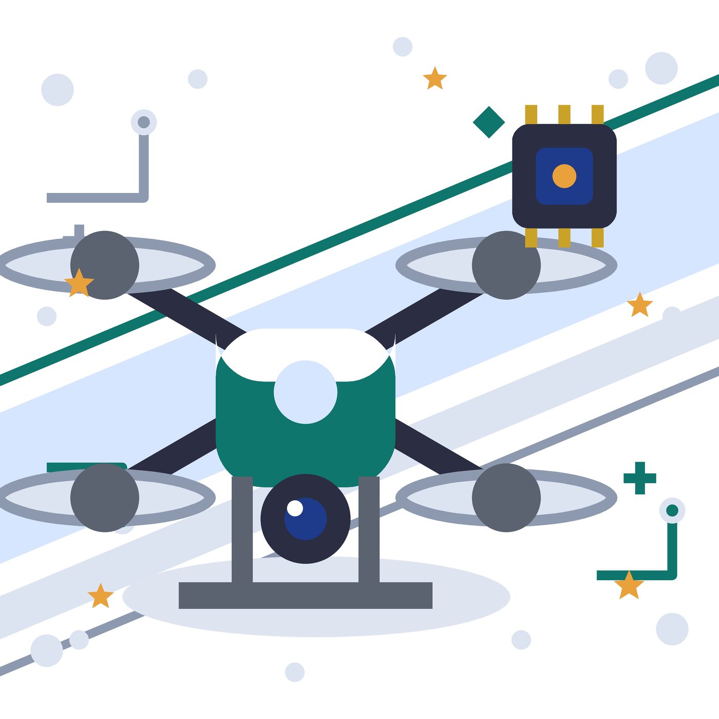 Ilustrasi drone tampil dekat dan detail