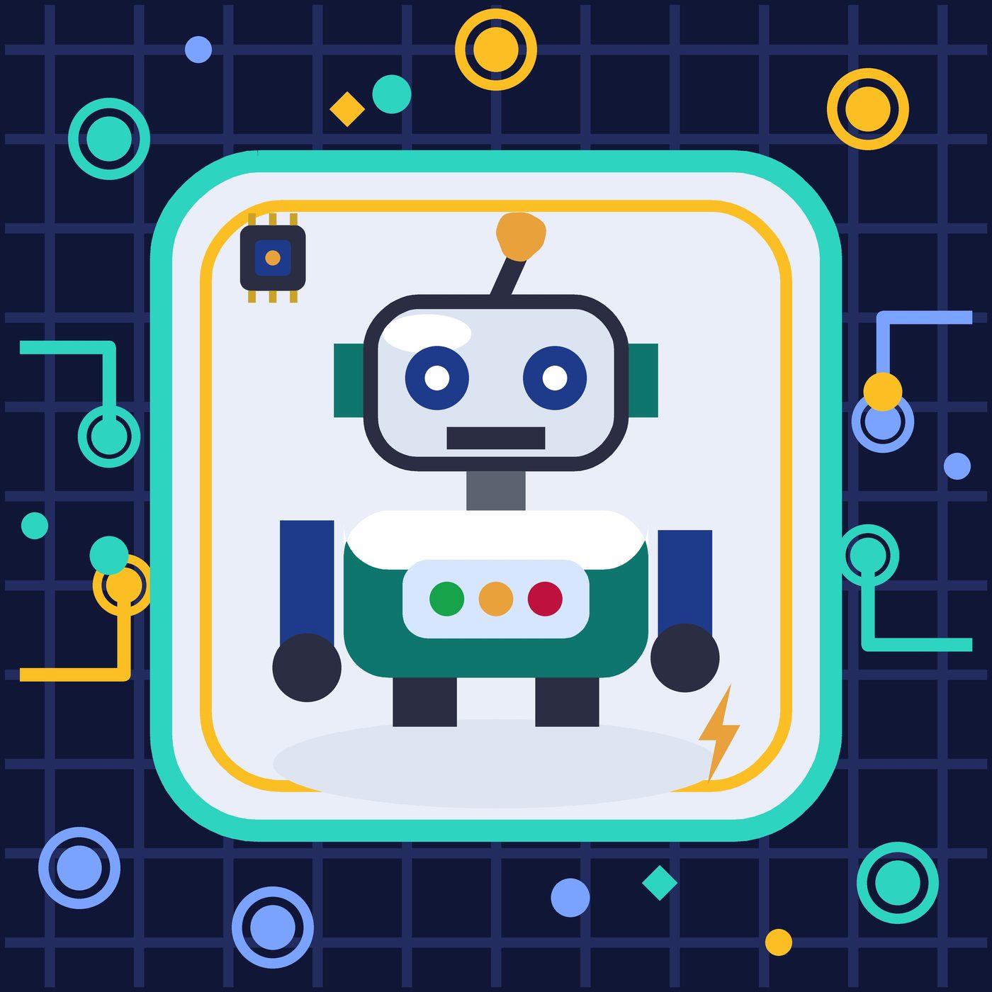 Ilustrasi robot AI dengan panel neon